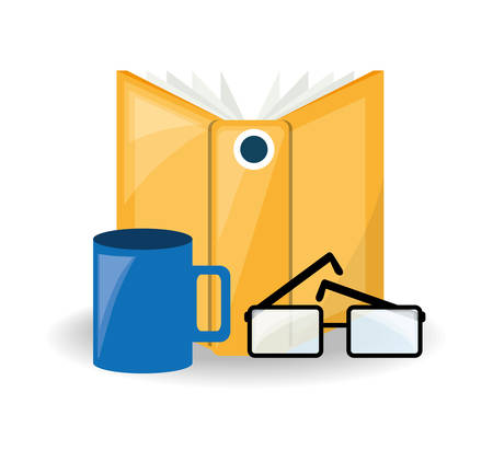interesting book with glasses and coffee cup, vector illustrationのイラスト素材