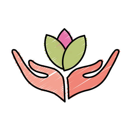 hand with flowers icon over white background. vector illustrationのイラスト素材
