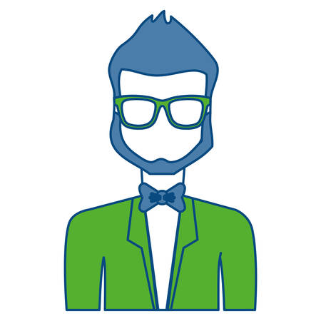 hipster man with glasses icon over white background. colorful design. vector illustrationのイラスト素材