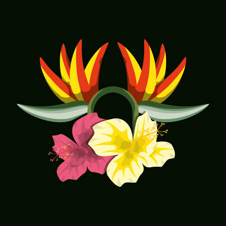 tropical concept with beautiful and colorful flowers, vector illustrationのイラスト素材