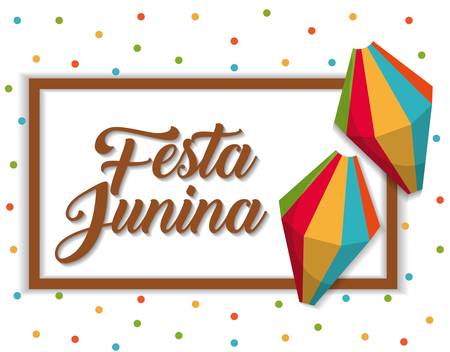 festa junina card with decorative objects  over white background. colorful design. vector illustrationのイラスト素材
