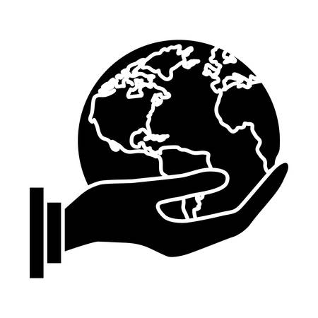 hand holding a earth planet icon over white background. vector illustrationのイラスト素材