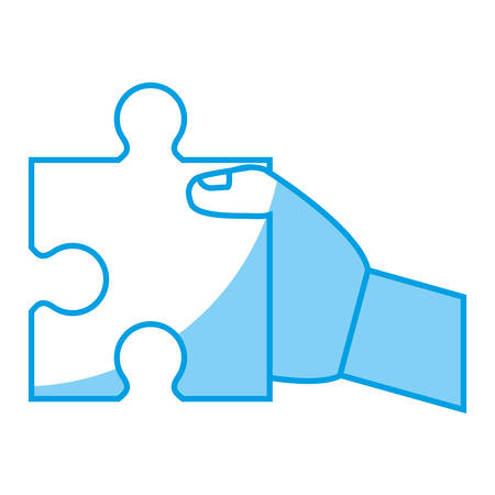 hand holding a jigsaw puzzle icon over white background. vector illustrationのイラスト素材