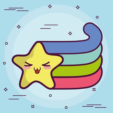 kawaii star with a rainbow icon over blue background. colorful design. vector illustrationのイラスト素材