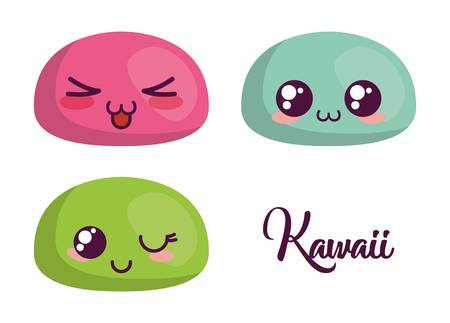kawaii cartoon faces over white background. colorful design. vector illustrationのイラスト素材