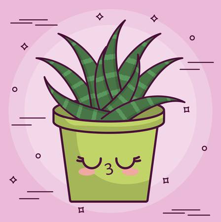 kawaii cactus in a pot icon over purple background. colorful design. vector illustrationのイラスト素材