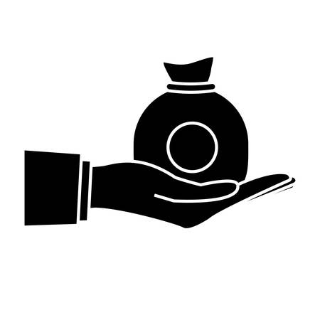 hand holding a money sack icon over white background. colorful design. vector illustrationのイラスト素材