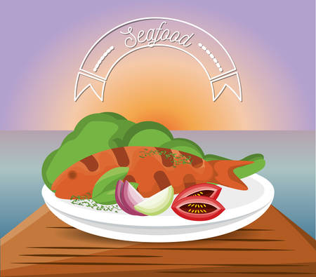 delicious grilled fish menu restaurant vector illustrationのイラスト素材