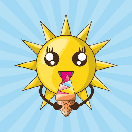 cute sun eating ice cream vector illustrationのイラスト素材