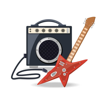 electric guitar with amplifier speaker music vector illustrationのイラスト素材