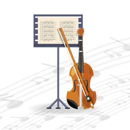 violin instrument with music sheet concept music vector illustrationのイラスト素材