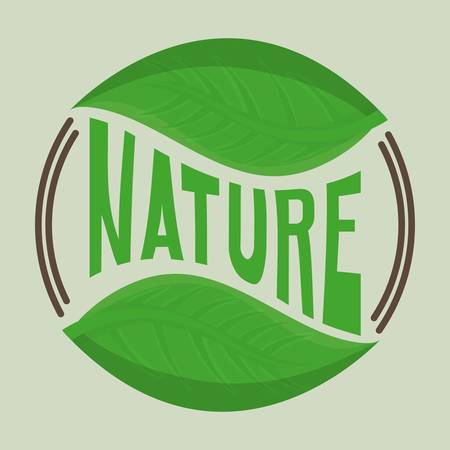 emblem of natural product with leaves icon over green  background colorful design vector illustrationのイラスト素材