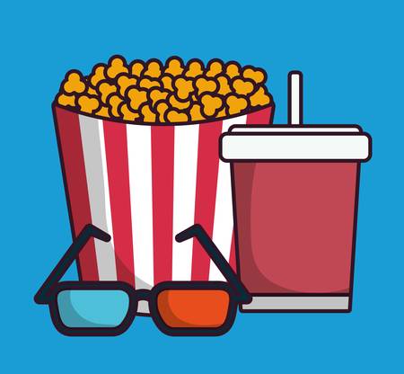 pop corn bucket and cinema related icons over blue background colorful design vector illustrationのイラスト素材