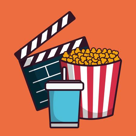 pop corn bucket and cinema related icons over orange background colorful design vector illustrationのイラスト素材