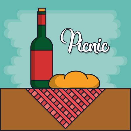 wine bottle and bread icon over turquoise background colorful design vector illustrationのイラスト素材