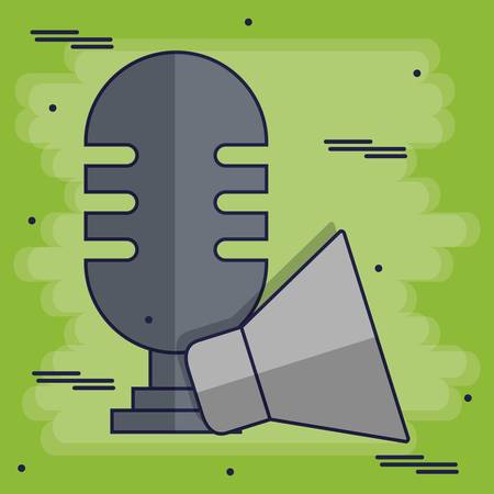 microphone and megaphone icon over green background vector illustrationのイラスト素材