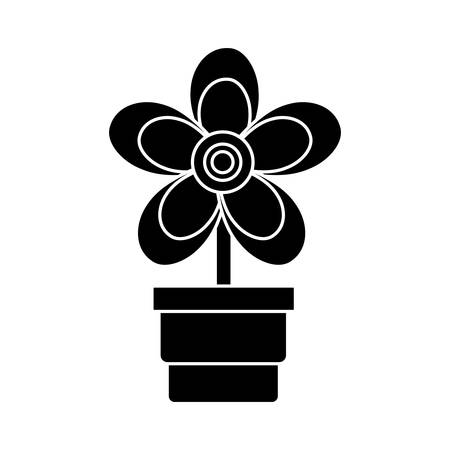 silhouette of beautiful flower in a pot icon over white background vector illustrationのイラスト素材