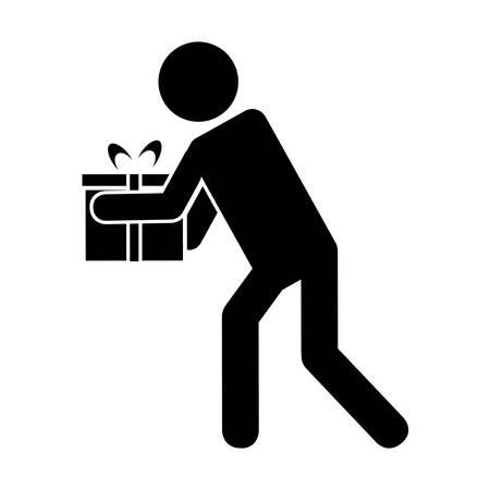 pictogram man holding a gift box icon over white background vector illustrationのイラスト素材