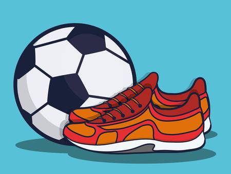 soccer ball and sport shoes icon over blue background colorful design vector illustrationのイラスト素材