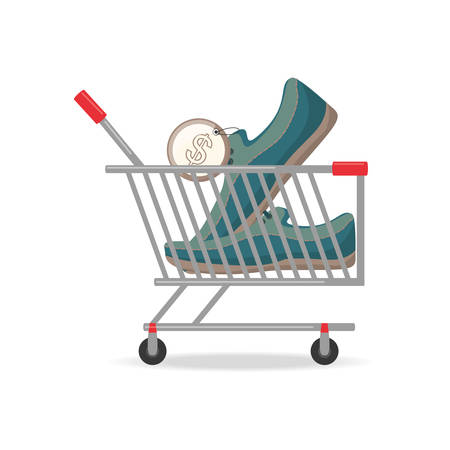 colorful shopping cart with new shoes shopping concept vector illustrationのイラスト素材