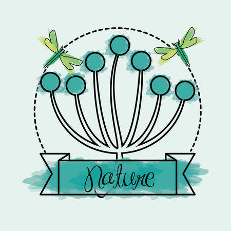 emblem branches with ribbon and dragonflys vector illustrationのイラスト素材
