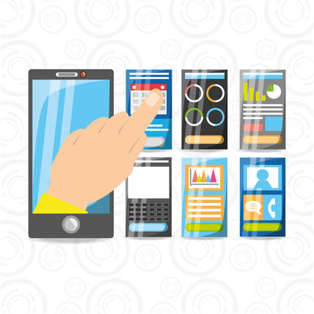 Smartphone in the hand with different electronic tools vector illustrationのイラスト素材