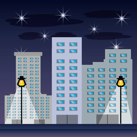 cityscape with buildig in the night vector illustrationのイラスト素材