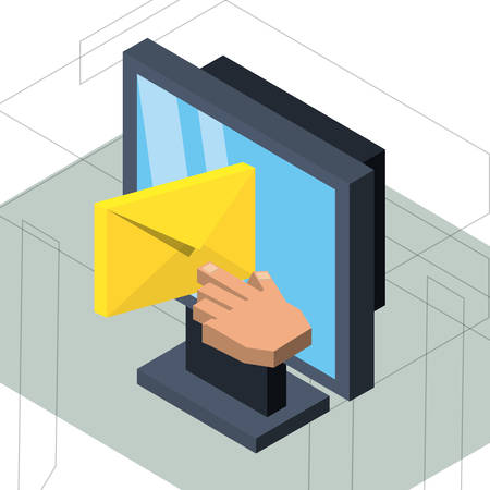 isometric computer with e-mail message vector illustrationのイラスト素材
