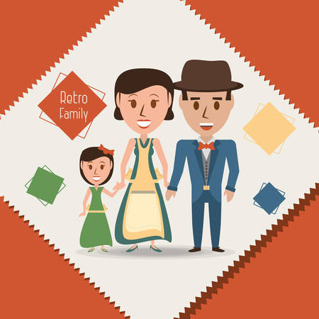 retro family parents with their daughter vector illustrationのイラスト素材