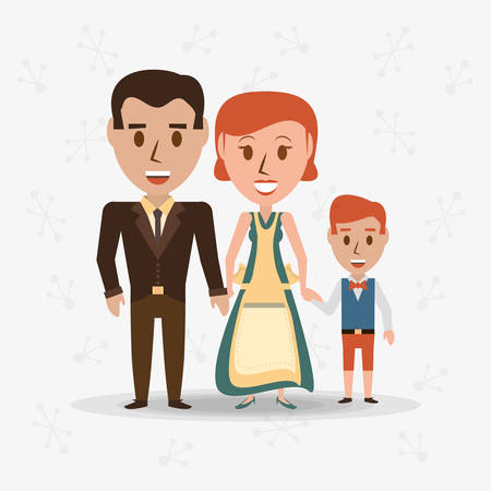 retro family parents with their son vector illustrationのイラスト素材
