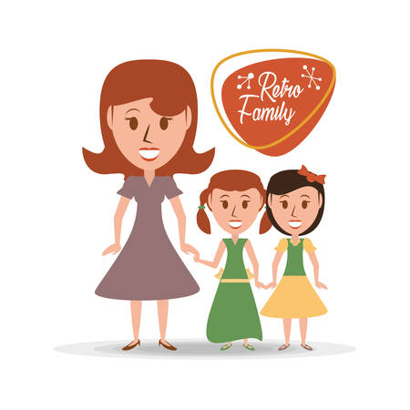 retro family mother with their daughters vector illustrationのイラスト素材