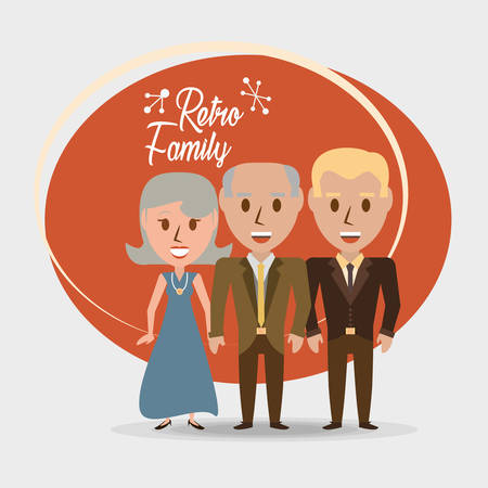 retro family grandparents with their son vector illustrationのイラスト素材