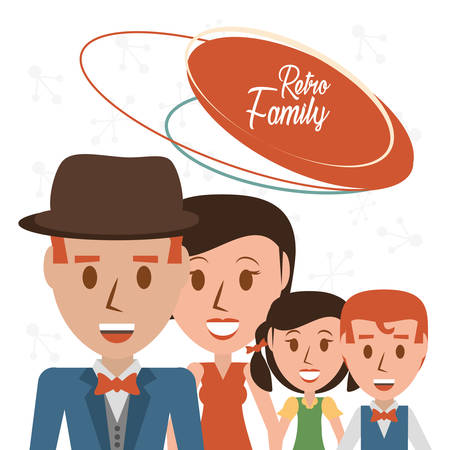 retro family parents with their son vector illustrationのイラスト素材