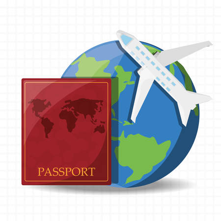 earth planet with airplane and passport vector illustrationのイラスト素材