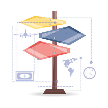 emblem symbol with global map to destination of travel illustration.のイラスト素材
