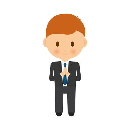 cartoon boy with hands in pray expression icon over white background colorful design vector illustrationのイラスト素材