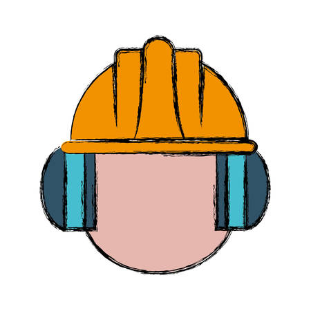 man with safety headphones and helmet icon over white background colorful design vector illustrationのイラスト素材
