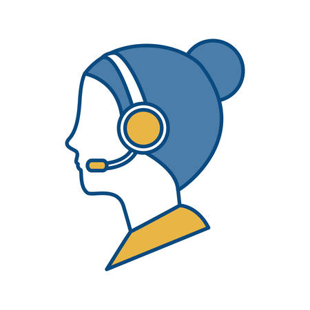 Woman with headset icon over white background colorful design vector illustrationのイラスト素材
