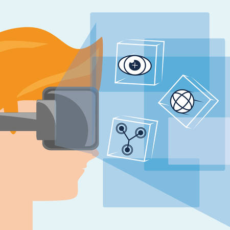 virtual reality game with futuristic technology innovation vector illustrationのイラスト素材