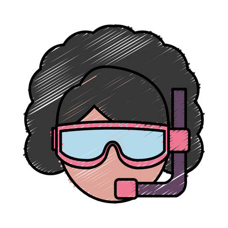 A woman with snorkel icon over white background colorful design  vector illustration.のイラスト素材