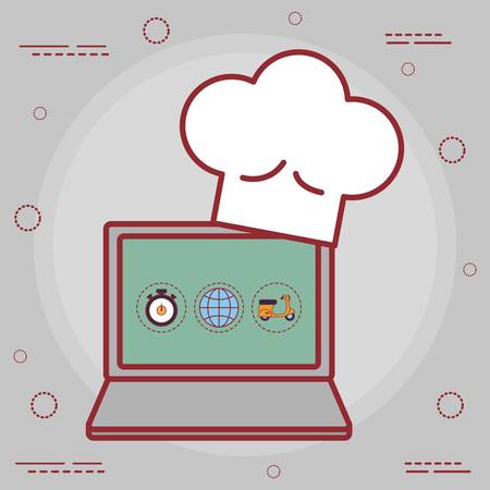 laptop computer with chef hat  icon over gray background colorful design vector illustrationのイラスト素材