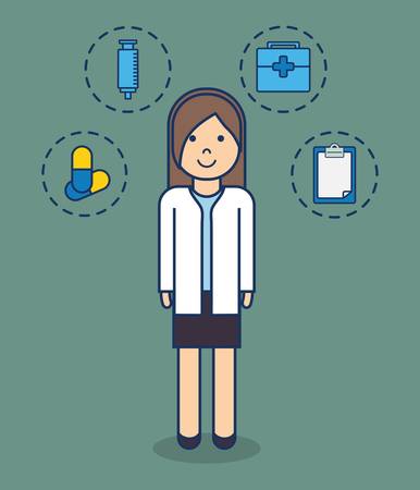 cartoon doctor and medical related icons around over green background colorful design vector illustrationのイラスト素材