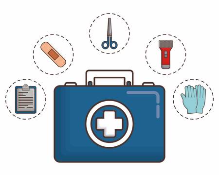 medical report with first aid elements around over white background colorful design vector illustrationのイラスト素材