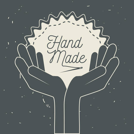 hands with emblem decoration with handmade message vector illustrationのイラスト素材