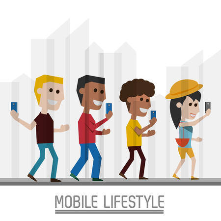 People with smartphone in the hand and lifestyleのイラスト素材