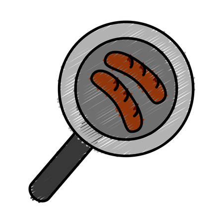 pan with sausages icon over white background vector illustrationのイラスト素材
