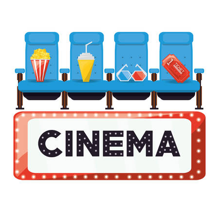 cinema with comfortable chair and food with ticket vector illustrationのイラスト素材