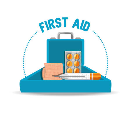 suitcase first aid kit with medical tools vector illustrationのイラスト素材