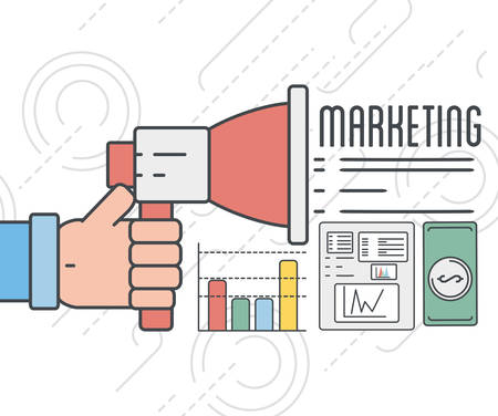 hand with megaphone and digital corporate information vector illustrationのイラスト素材