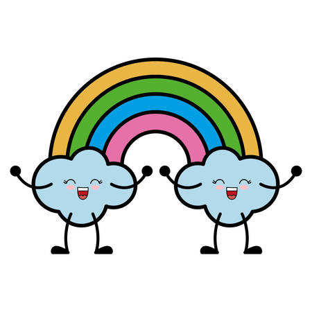 kawaii rainbow icon over white background vector illustrationのイラスト素材